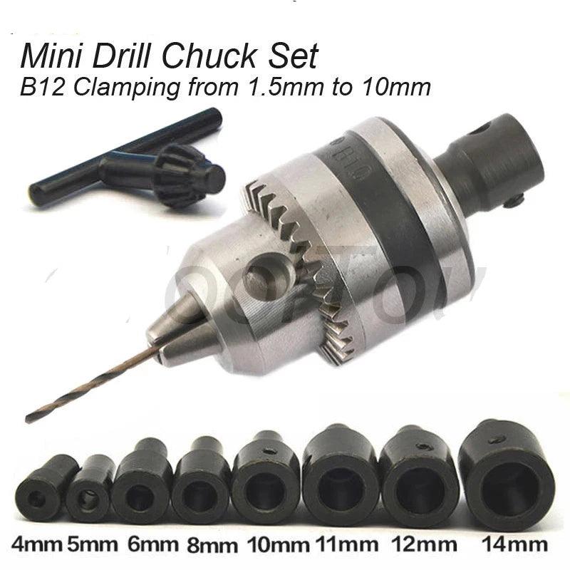 Mini Electric Drill Chuck 1.5-10mm Mount B12 Taper Connector Rod Motor Shaft Chuck For Drill With Adapter Key Wrench Power Tool