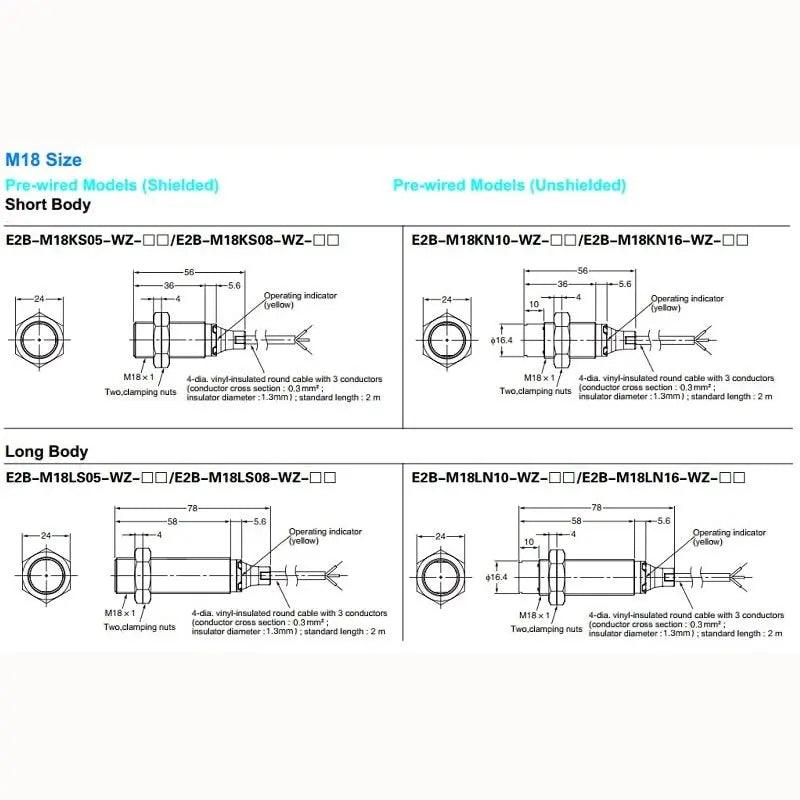 Omron- Proximity Sensor Pre-Wired Shielded| E2B-M18KS08-WZ-C1/C2 E2B-M18LS08-WZ-C1 optional - electrical center b2c