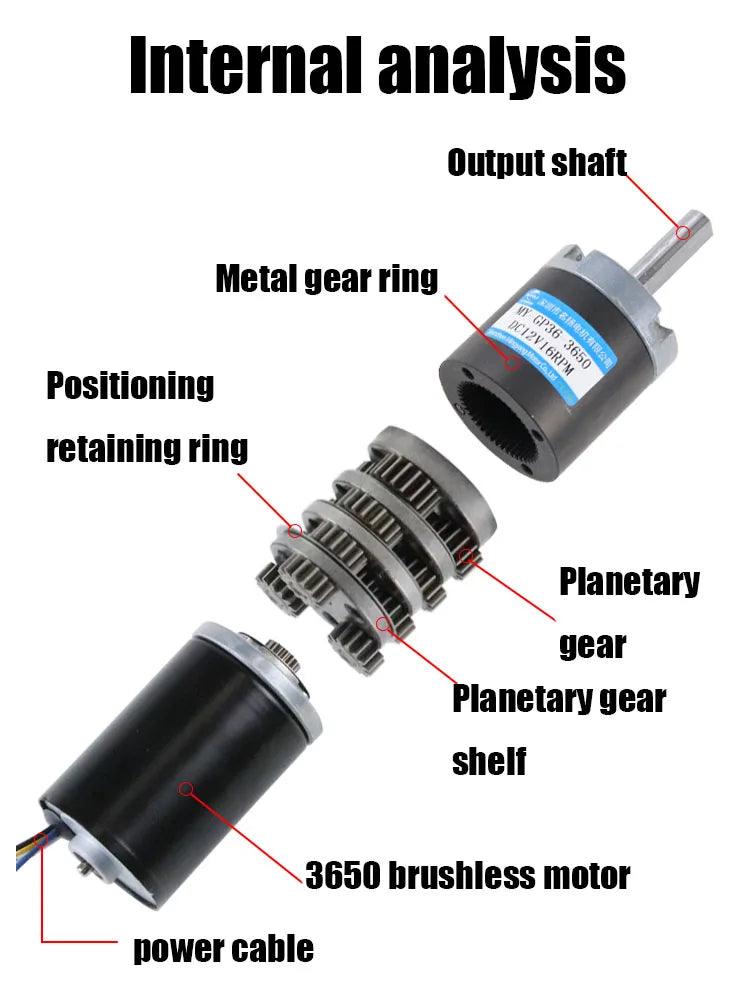 Planetary Reducer Motor DC 12V 24V Brushless High Torque 100KG Speed 11rpm To 1540rpm Metal Gear BLDC Motor Low Noise Electric