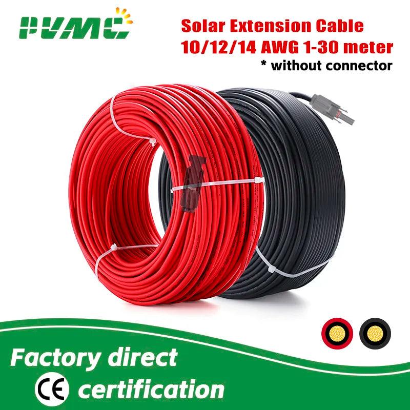 TUV Free Shipping PV1-F-1*4/H1Z2Z2-K Solar Panel Extension PV Cable Copper Wires Black and Red 2.5/4/6mm2 PV Cable 10/12/14 AWG,10 awg pv cable,12 awg pv cable,14 awg pv cable