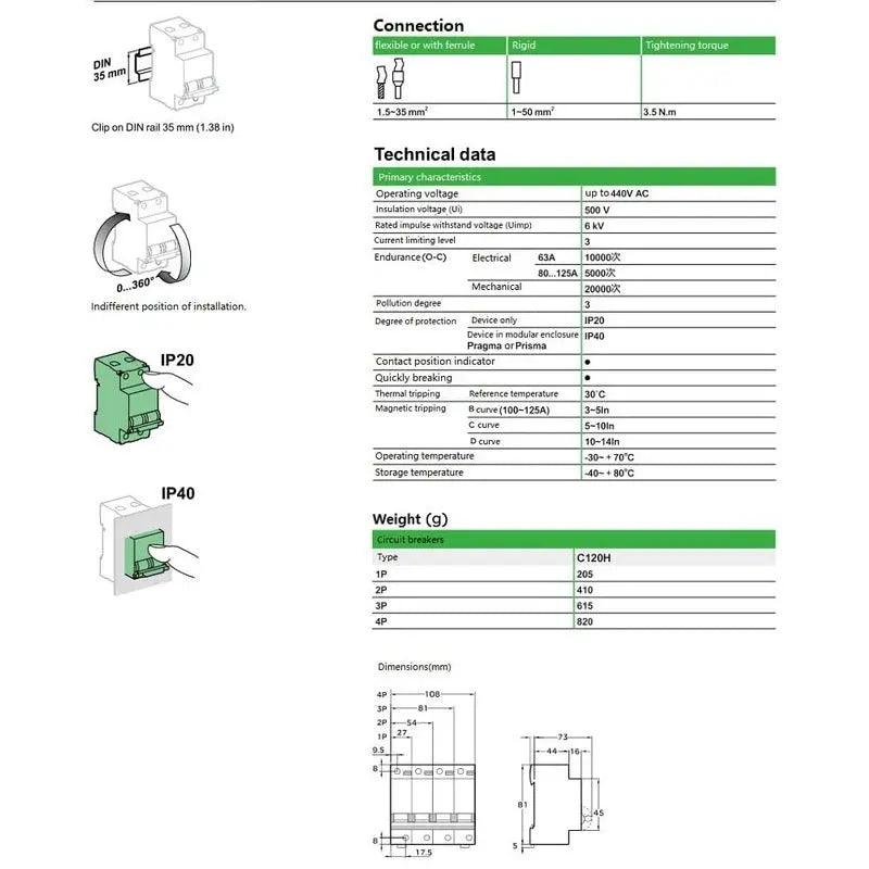 Schneider-  High power 10kA  Circuit Breaker C120H | 1P  63A up to 125A - electrical center b2c