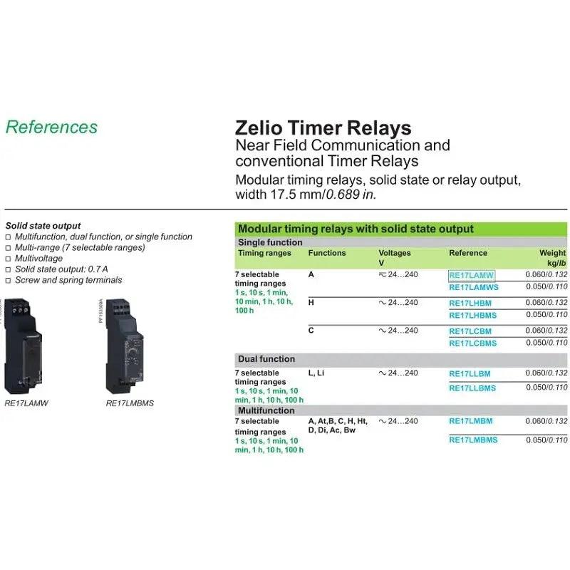 Schneider-  Modular Timing Relays with Solid State  RE17LCBM RE17LLBM optional - electrical center b2c