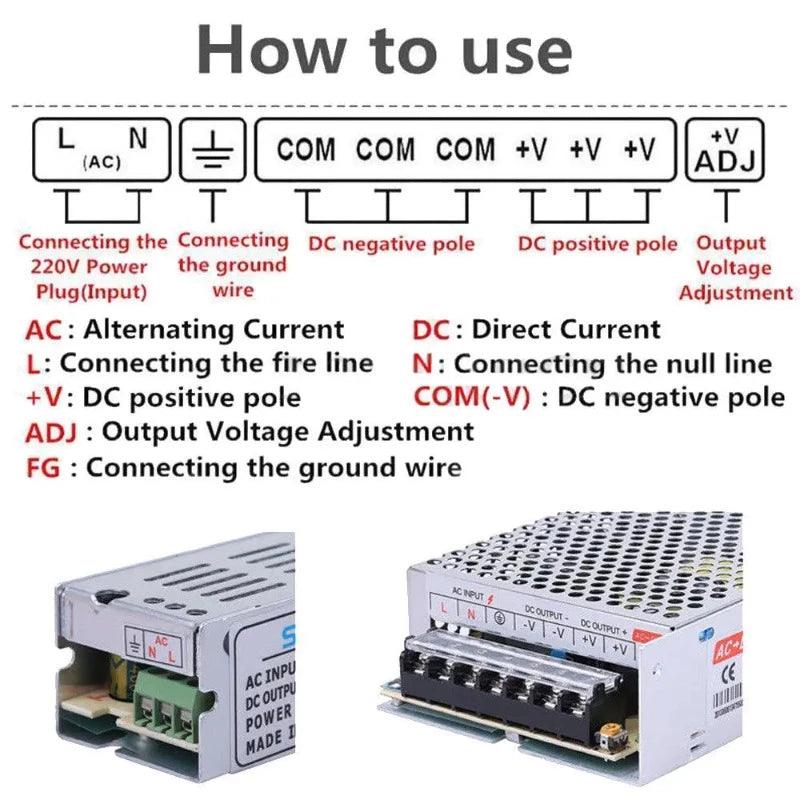 Switching Power Supply Transformer 12 24 V AC-DC Power Supply 110V 220V to 12V 24V 36V 48V 1A 20A 30A SMPS LED Strip Light CCTV