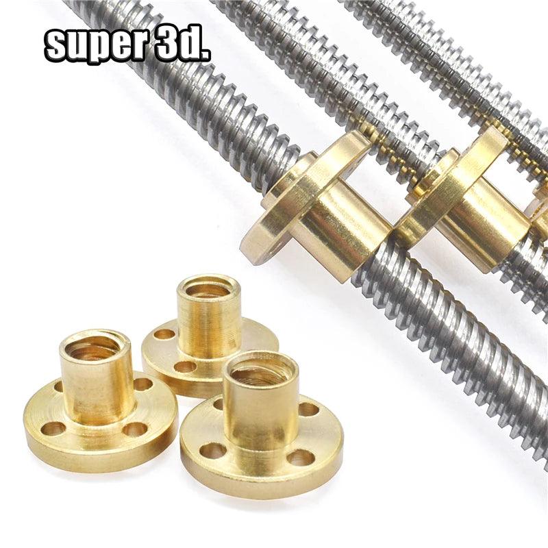 T8 Lead Screw OD 8mm Lead 1/2/4/8/12/14mm Linear Length 100mm To 550mm With Brass Nut For Reprap 3D Printer CNC Stepper Motor