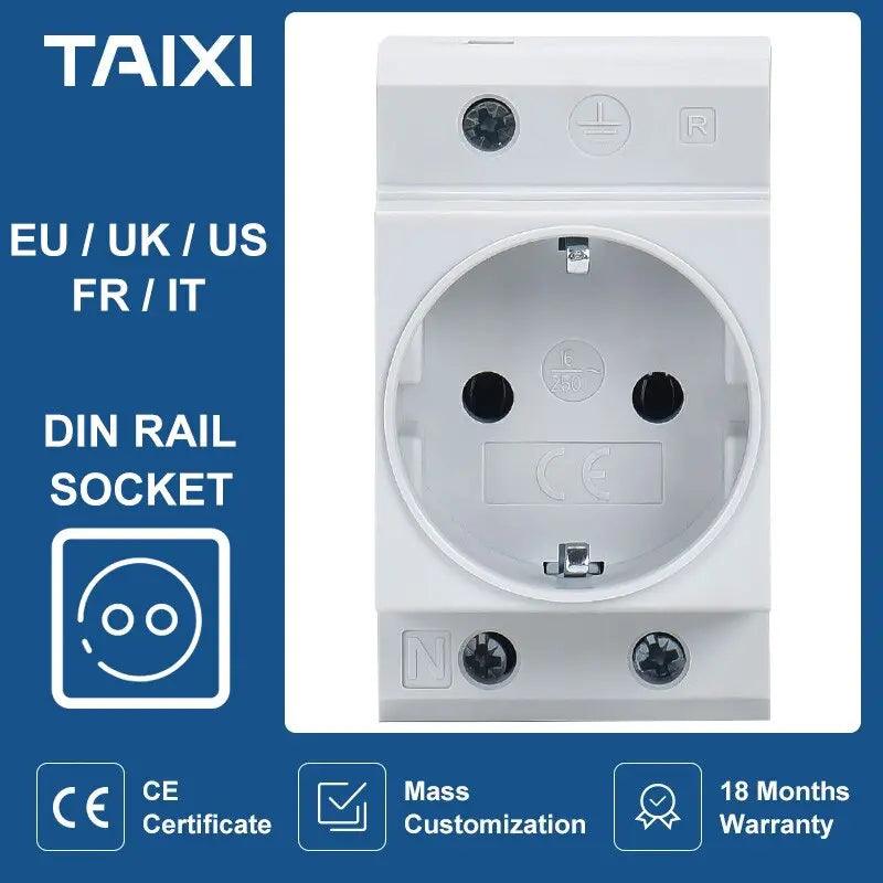 TAIXI- DIN Rail Socket 250V 16A Industrial Socket UK US FR EU AU IT optional - electrical center b2c