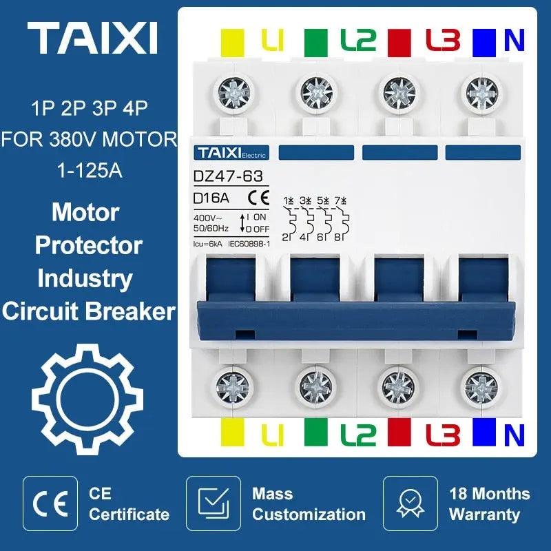 TAIXI- DZ47/ D Tripping Curve Motor Circuit Breaker 10A~125A AC400V - electrical center b2c