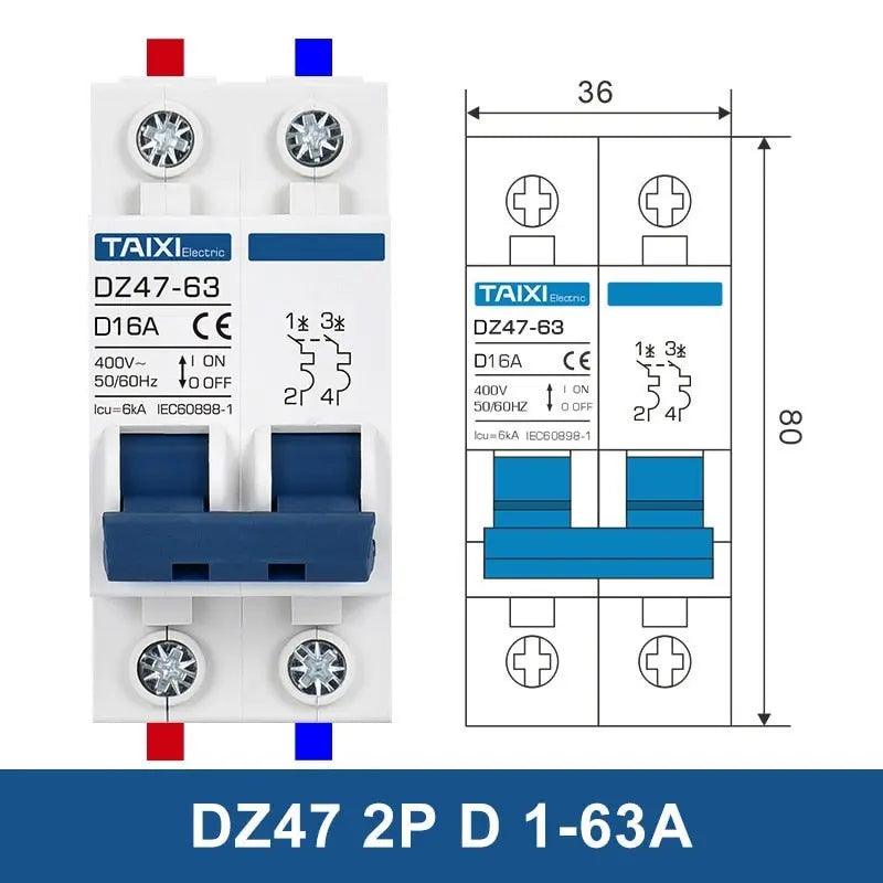 TAIXI- DZ47/ D Tripping Curve Motor Circuit Breaker 10A~125A AC400V - electrical center b2c