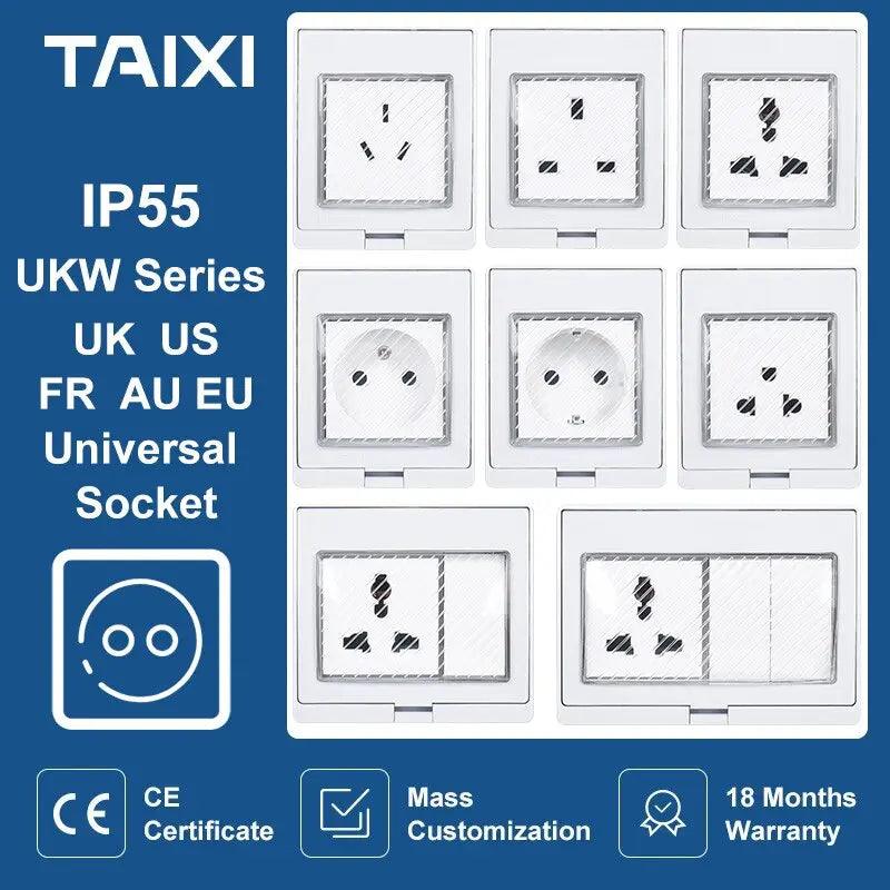 TAIXI- IP55 Waterproof Socket Switch Box|  EU AU UK US FR Universal Type Socket optional - electrical center b2c,IP55 SOCKET EU