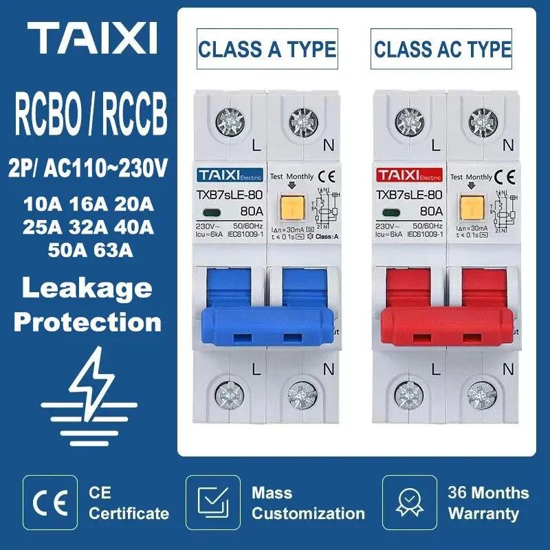 TAIXI- RCBO Type A / AC Circuit Breaker 10A up to 63A - electrical center b2c