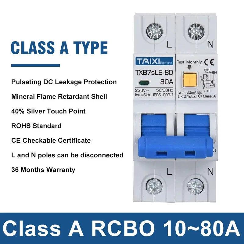 TAIXI- RCBO Type A / AC Circuit Breaker 10A up to 63A - electrical center b2c