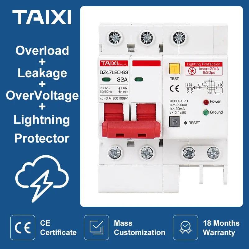 TAIXI-  RCCB With Lightning Protection Leakage Surge Protector/RCBO+SPD - electrical center b2c