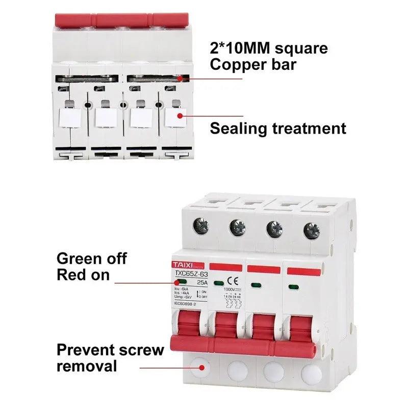 TAIXI- Solar Photovoltaic DC Circuit Breaker MCB 4P/1000V - electrical center b2c