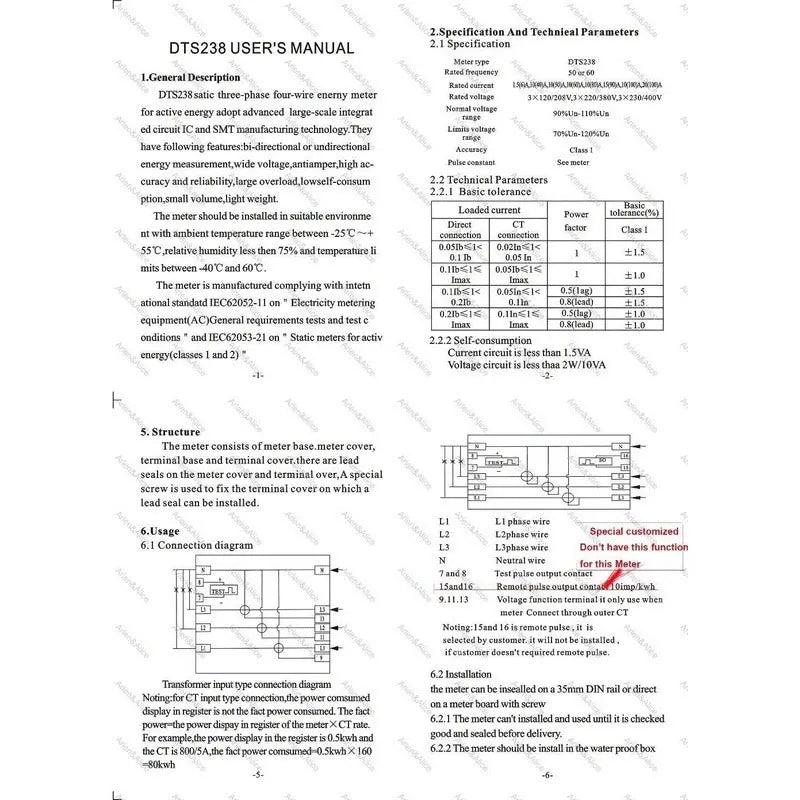 TOMZN- 10(100)A 3*230V/400V 50HZ  Three Phase Din rail KWH Meter - electrical center b2c