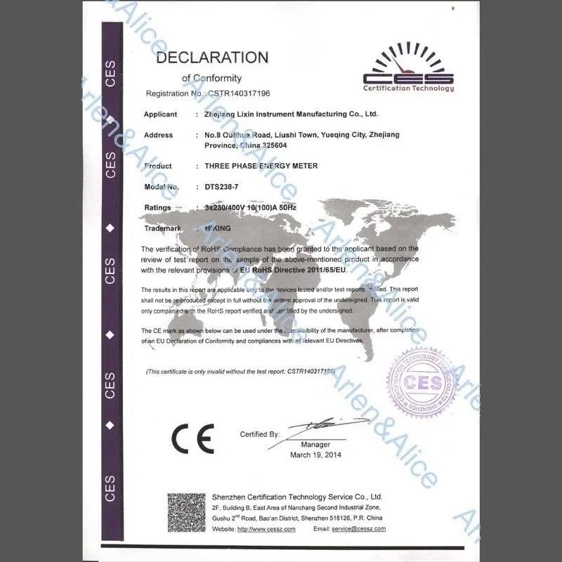 TOMZN- 10(100)A 3*230V/400V 50HZ  Three Phase Din rail KWH Meter - electrical center b2c