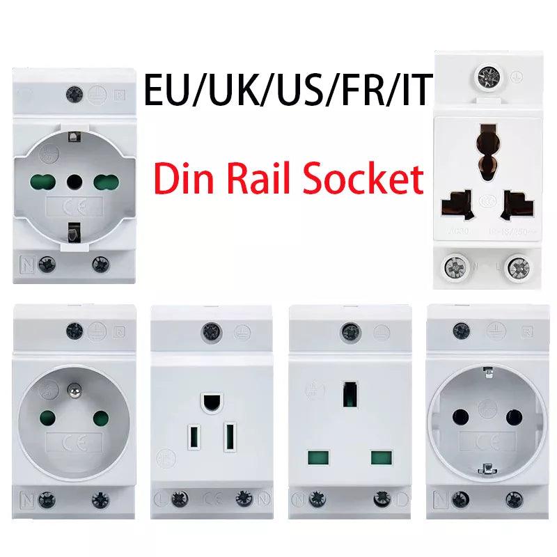 UK US EU FR IT Standard Modular Din Rail Socket 16A 25A 250V Industrial Distribution Box AC30 Power Sockets Adapter Connector - electrical center b2c