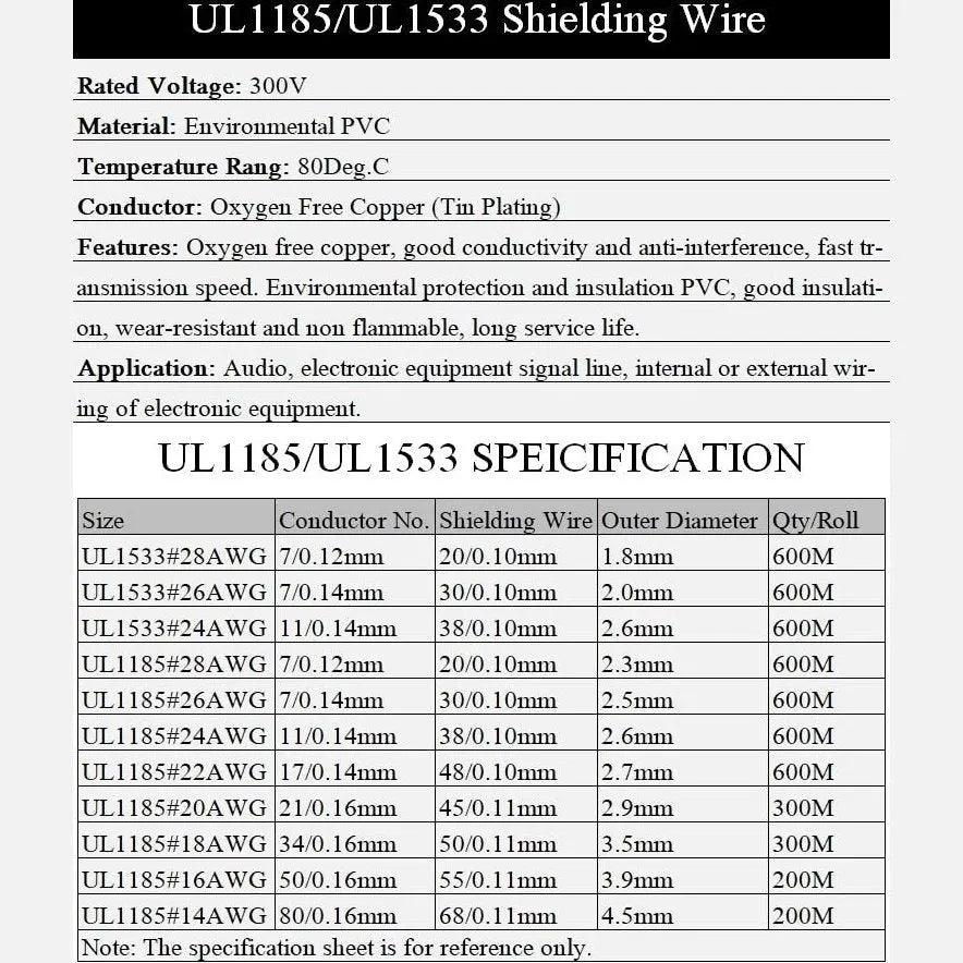 UL1185- 2/5/10M Shielded Wire Signal Cable| 28-14 AWG, Black/Grey Optional - electrical center b2c