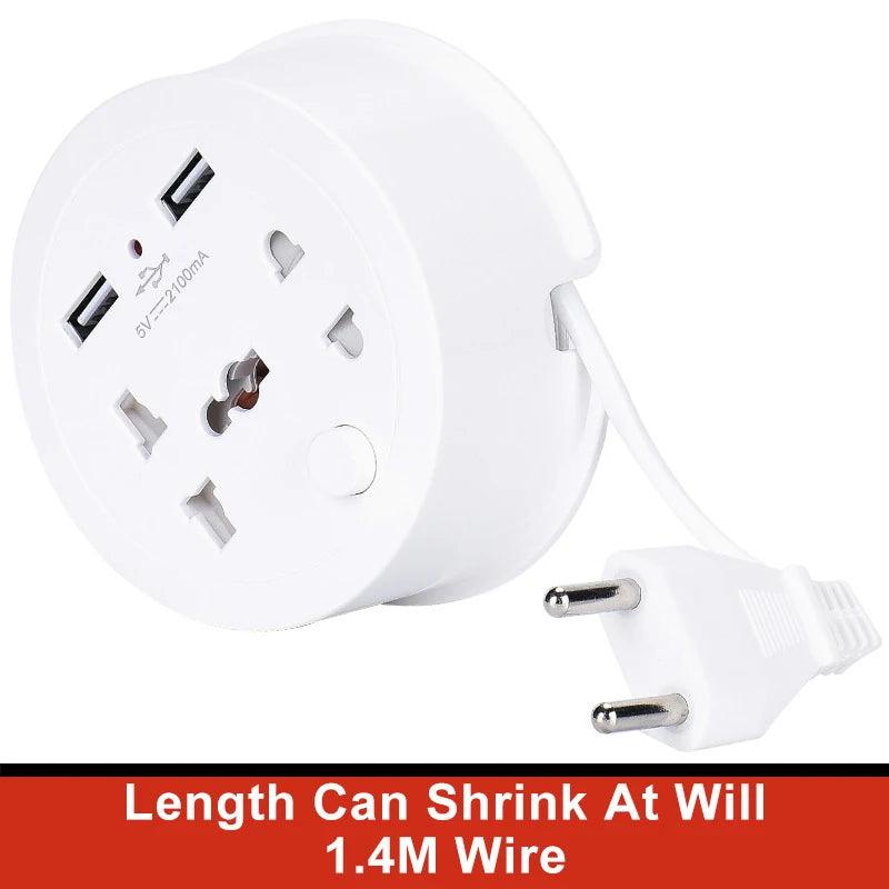 Universal Socket 2 USB Charging Port Power Strip Electric Socket 1.4 Meter tension Cord Easy to carry sockets