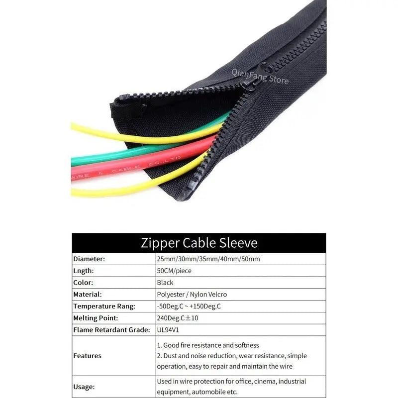 Zipper Cable Sleeve Flexible Nylon Cable Sock/ 25-50mm optional - electrical center b2c