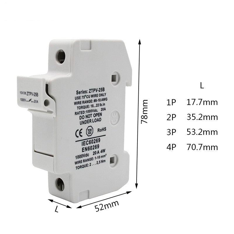 1 Set Parallel Fuse Holder 10*38mm High Voltage Solar PV1000V Fuses 3A To 30A.