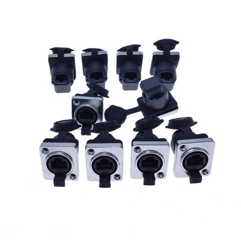 10 piece RJ45 Waterproof IP65 Network Connector with Rubber cover 8p8c D type Panel Mount Socket RJ45 Ethernet Connector.