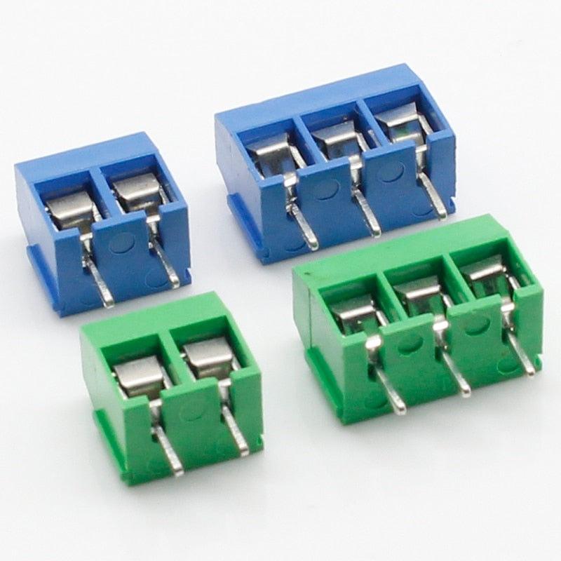 100PCS/Lot KF301-2P KF301-3P KF301-5.0-3P KF301 Screw 3Pin 5.0mm Straight Pin PCB Screw Terminal Block Connector Blue and green.