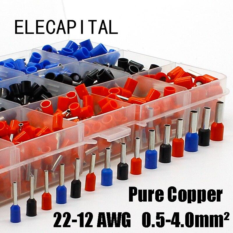 1065pcs/set 3 colors 22~12AWG Wire Copper Crimp Connector Insulated Cord Pin End Terminal Bootlace cooper Ferrules kit set.