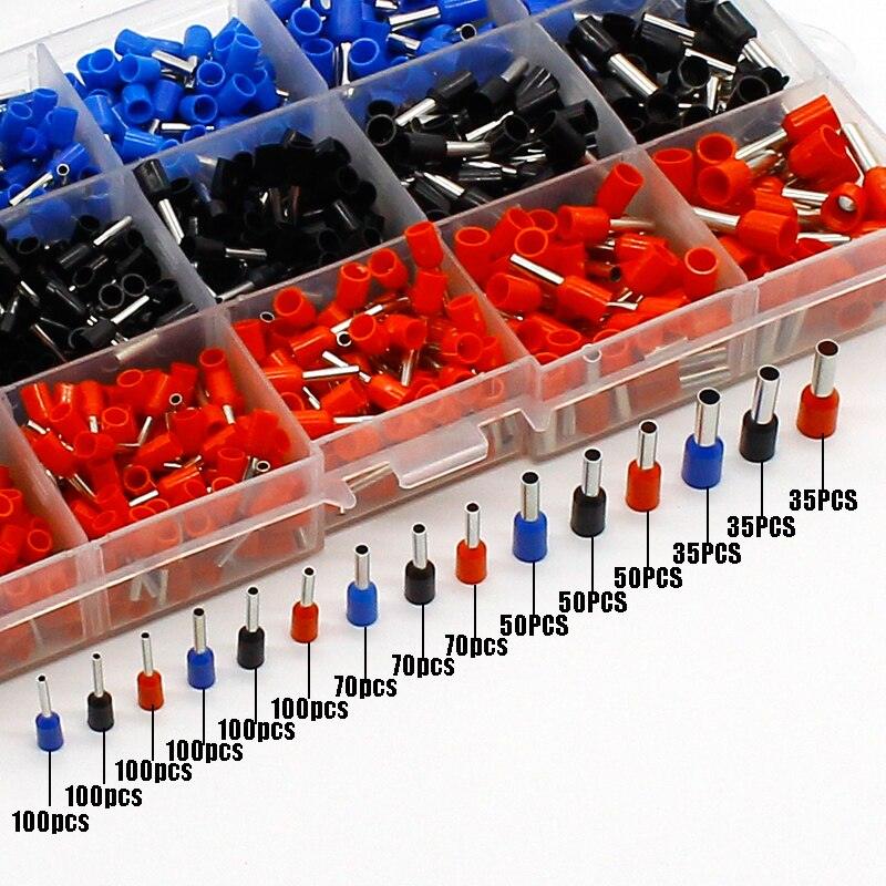 1065pcs/set 3 colors 22~12AWG Wire Copper Crimp Connector Insulated Cord Pin End Terminal Bootlace cooper Ferrules kit set.