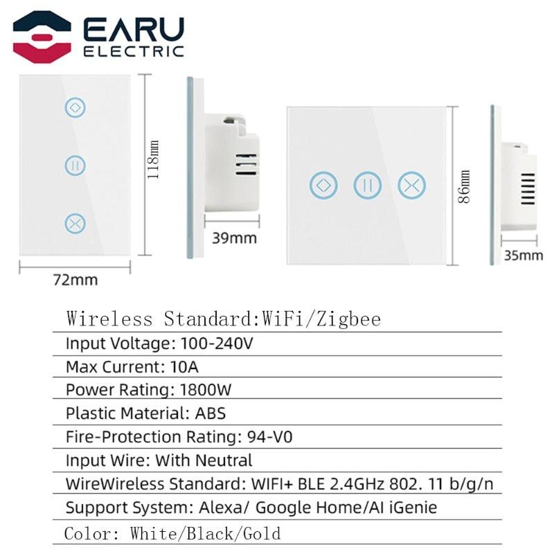 10A WiFi/Zigbee Smart Touch Curtain Switch Roller Blind Motor Switch Wall Touch Switch Tuya APP with Alexa Google Home.