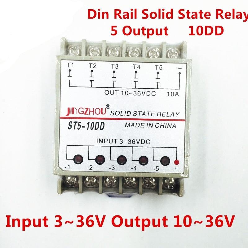 10DD 5 Channel Din rail SSR quintuplicate five input 3~36VDC output 10~36VDC single phase DC solid state relay.