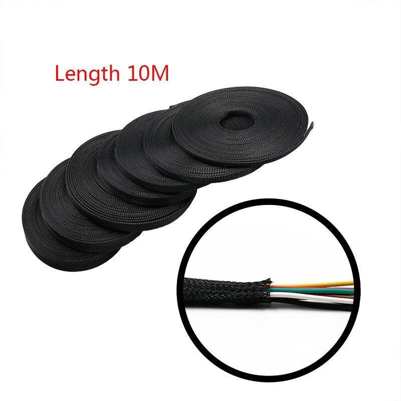 10M Black Insulated Braid Sleeving 2/4/6/8/10/12/15/20/25mm Tight PET Wire Cable Protection Expandable Cable Sleeve Wire Gland.