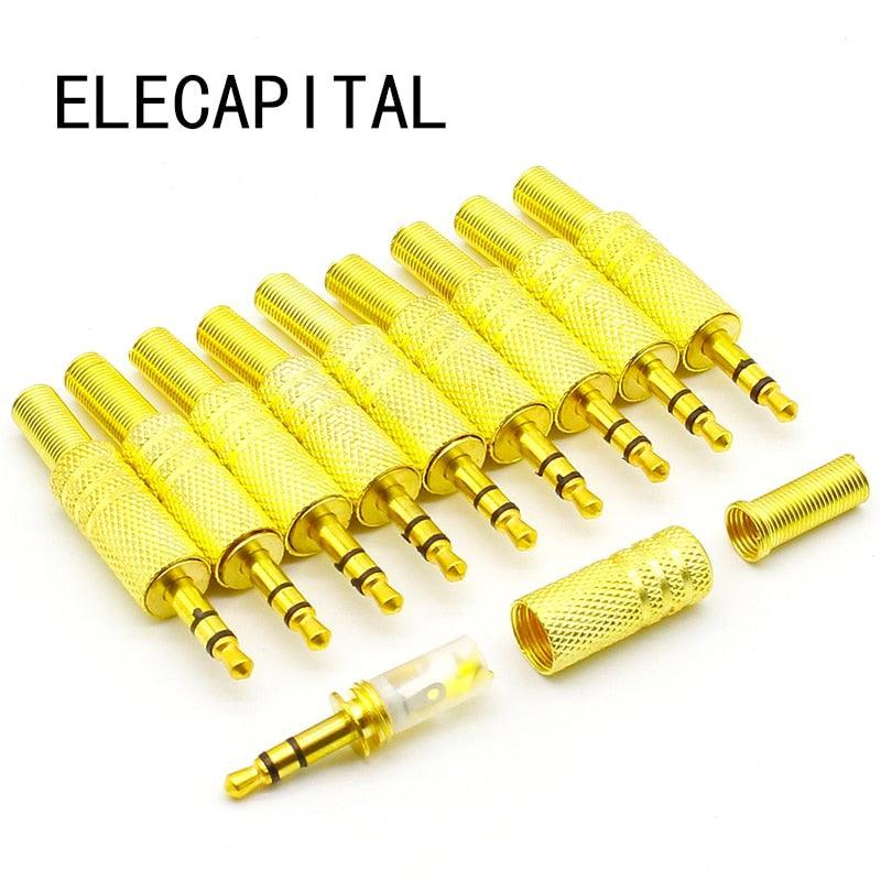 10pcs/lot gold plated 3.5mm plug RCA Audio Connector RCA audio plug 3.5 jack Stereo Headset Dual Track Headphone.