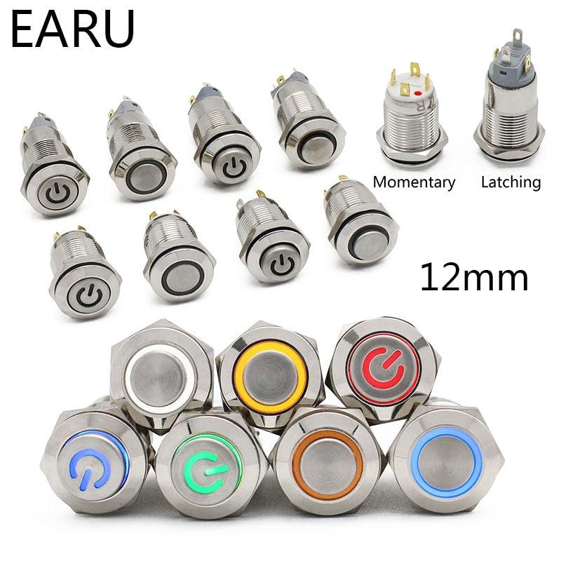 ring power switch,12mm Flat High Head Waterproof Metal Push Button Switch 3-6V