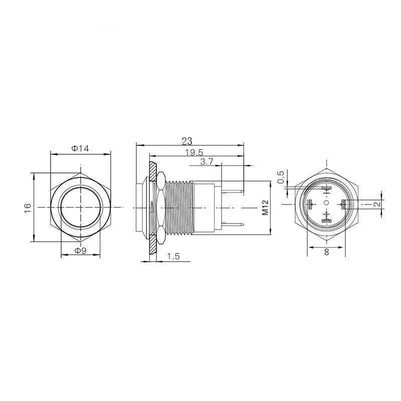 12mm Waterproof Momentary Metal Push Button Switch Stainless Steel.