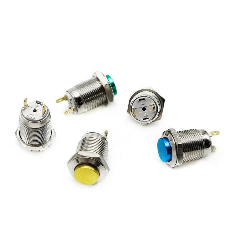 12mm Waterproof Momentary Metal Push Button Switch Stainless Steel.