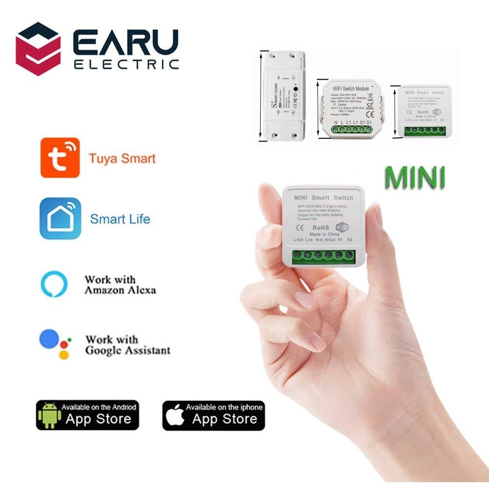 16A Mini 2 Way Control DIY WiFi Smart LED Light Switch Relay Breaker Module by Smart Life Tuya Remote Control Alexa Google Home.