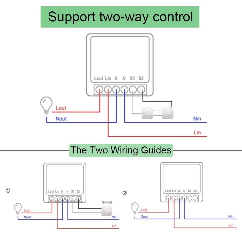 16A Mini 2 Way Control DIY WiFi Smart LED Light Switch Relay Breaker Module by Smart Life Tuya Remote Control Alexa Google Home.