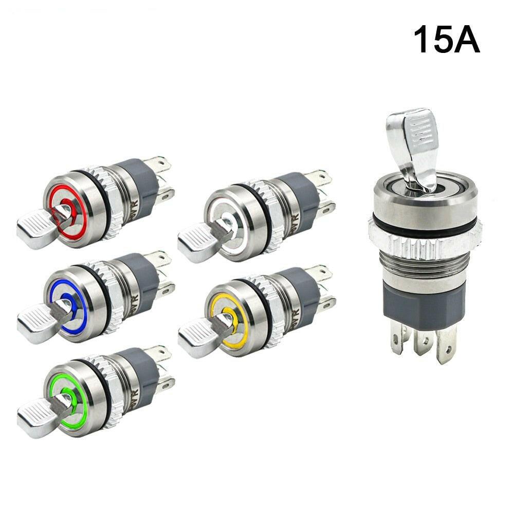 16mm 15A ON-OFF Slide Power High Current Metal Toggle Switch 2 Positions 1NO1NC.