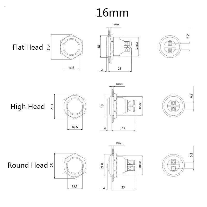 16mm 19mm NC Normal Push Button Switch Momentary Reset Self-reset.