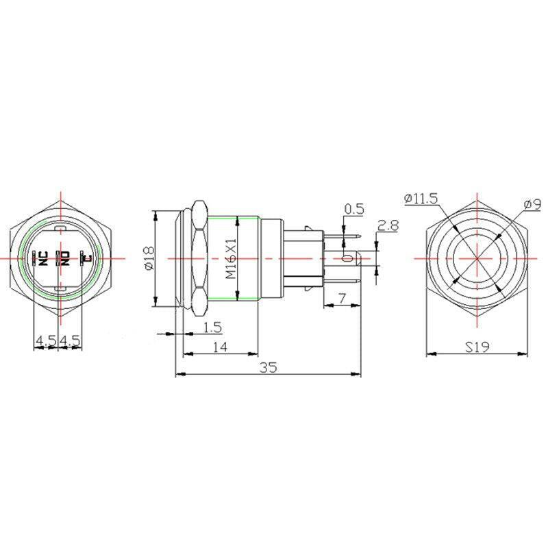 16mm Alumina Black Body Metal Push Button Switch Fixation Latching Self-lock.