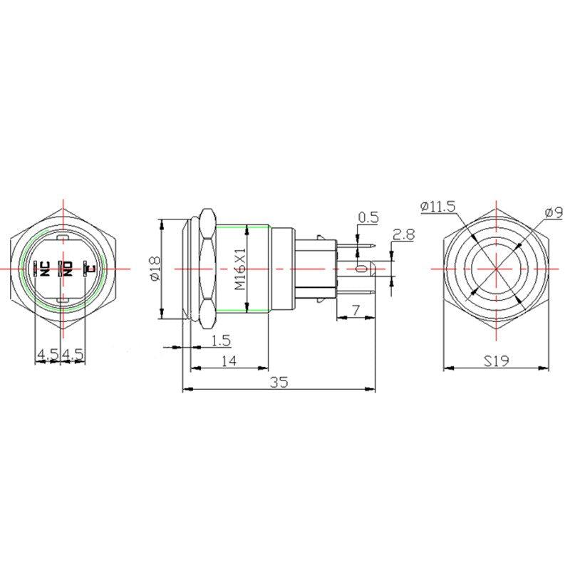 16mm Alumina Black Body Metal Push Button Switch Latching Self-Lock.