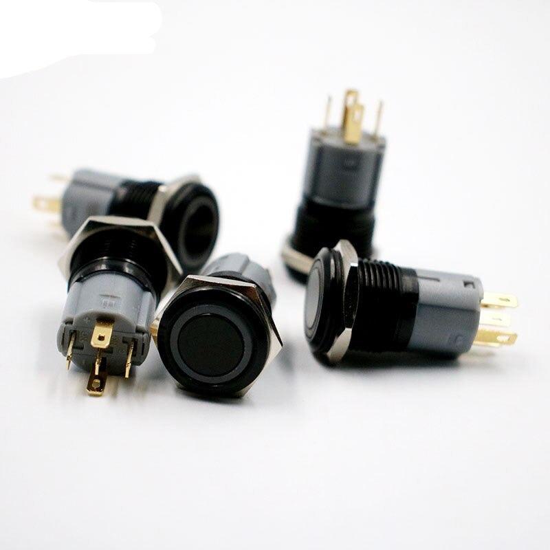 16mm LED Light Momentary Reset Alumina Black Body Push Button Switch.