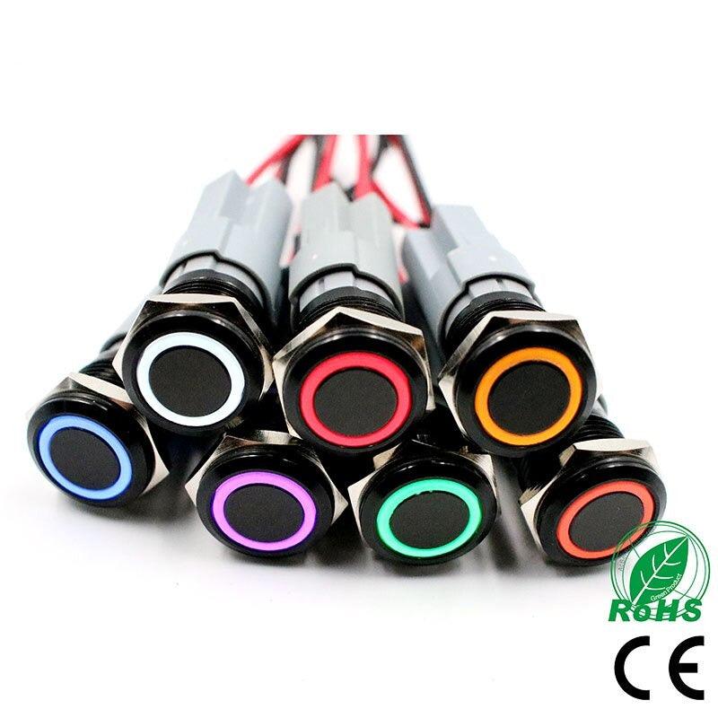 16mm LED Light Momentary Reset Alumina Black Body Push Button Switch.