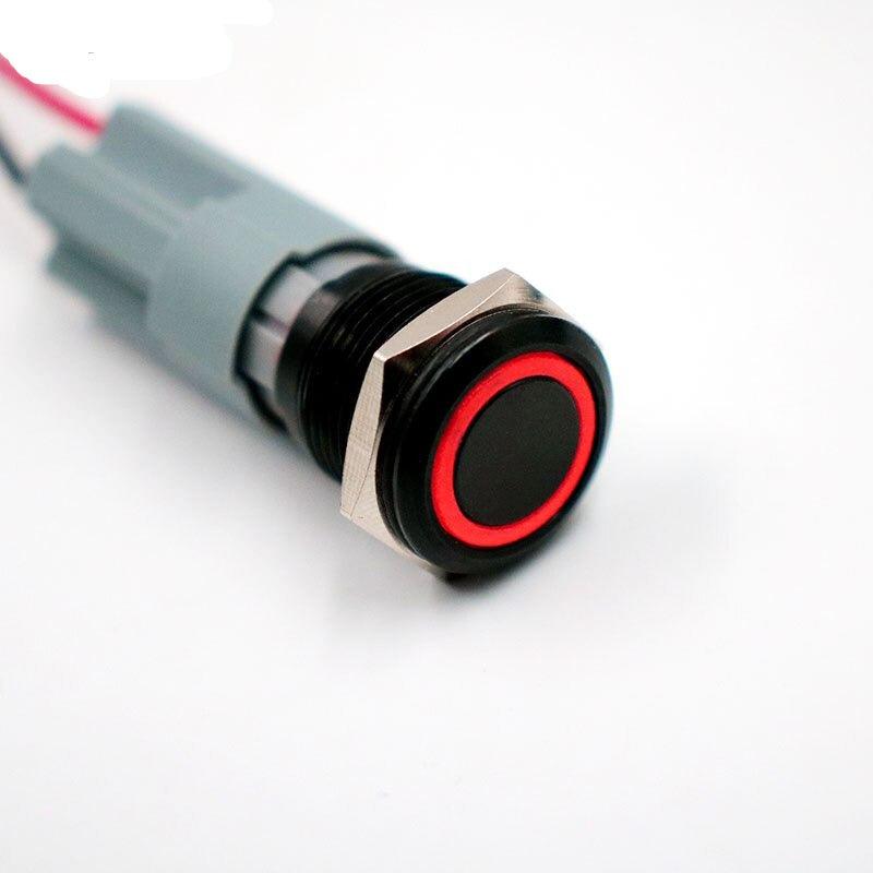 16mm LED Light Momentary Reset Alumina Black Body Push Button Switch.