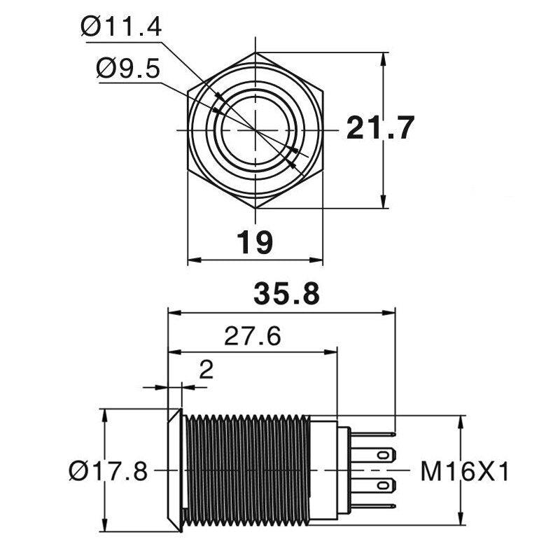 16mm Metal Push Button Switch LED Light Illuminated Momentary Reset.