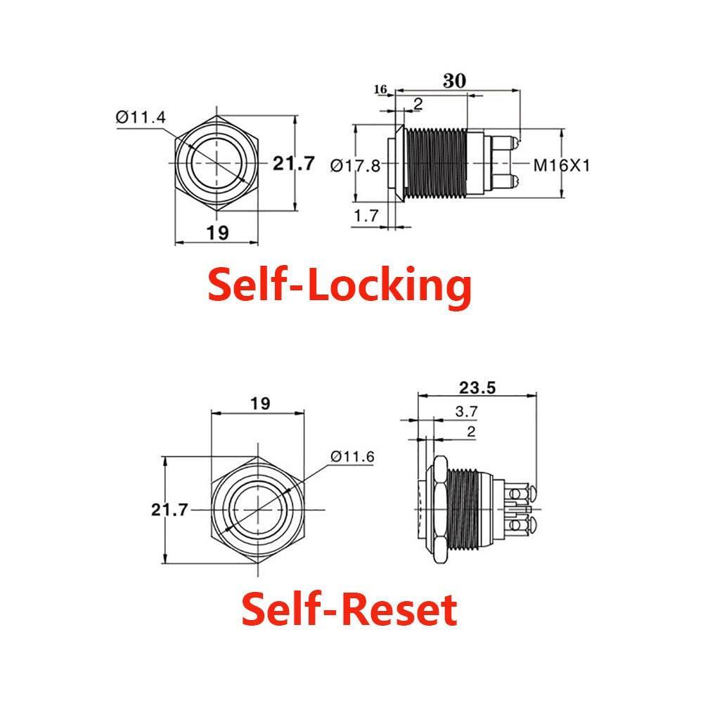 16mm Metal Push Button Switch Self Reset Power Switch 5V 12V 24V.