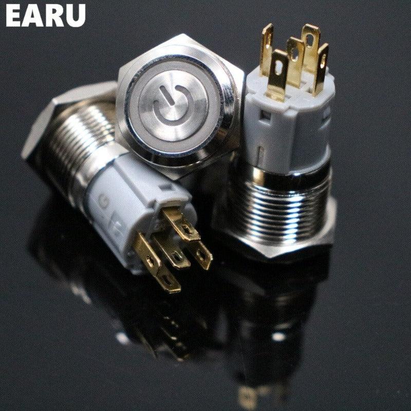 16mm Press Metal Push Button Switch Waterproof Momentary Reset LED Light Illuminated Car Engine PC Power 3V 5V 6V 12V 24V 220V.