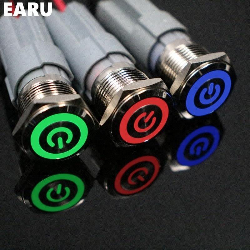 16mm Press Metal Push Button Switch Waterproof Momentary Reset LED Light Illuminated Car Engine PC Power 3V 5V 6V 12V 24V 220V.