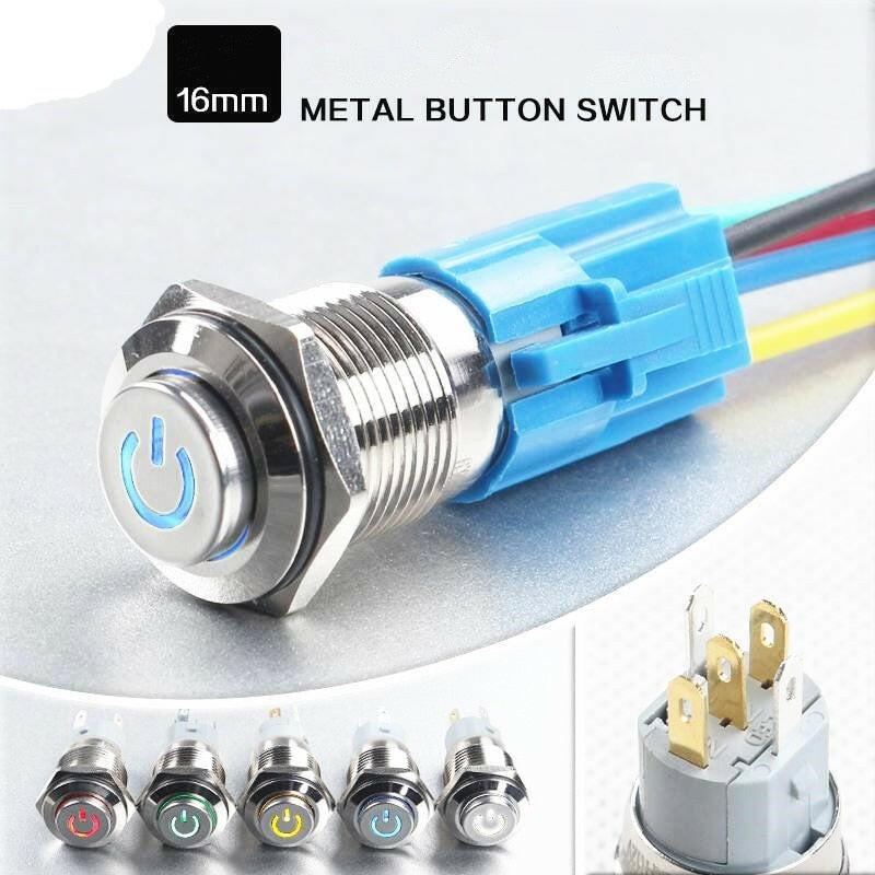 16mm Waterproof Latching Stainless Steel Metal Push Button Switch.