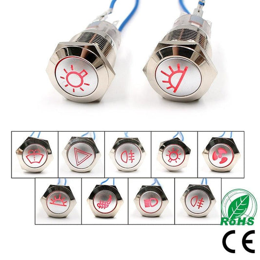 19mm Metal Push Button Switch Car Auto LED Hazzard Warning Flasher.