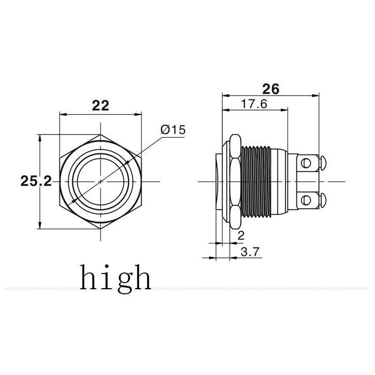 19mm Metal Push Button Switch Momentary Reset 1NO Waterproof.